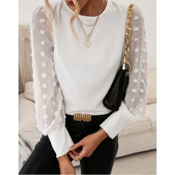 Tops - Bishop Sleeve Chiffon Blouse White